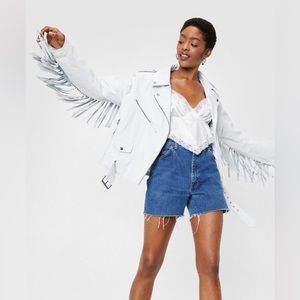 Oversized Leather Fringe Moto Jacket